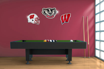 embossed mirror polished stainless steel sign garage décor Wisconsin Badgers Football Helmet on wall