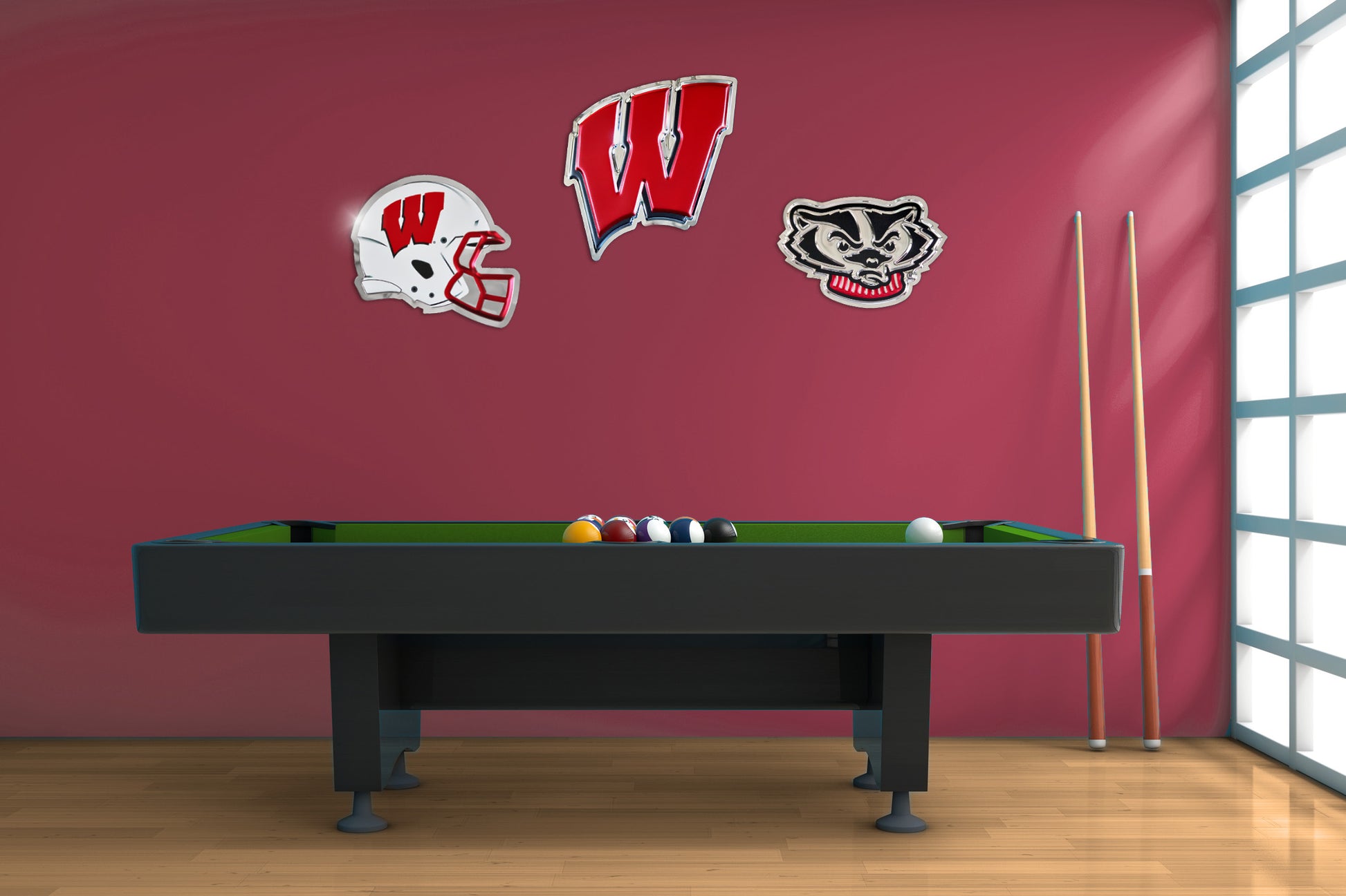embossed mirror polished stainless steel sign garage décor Wisconsin Badgers Motion W on wall