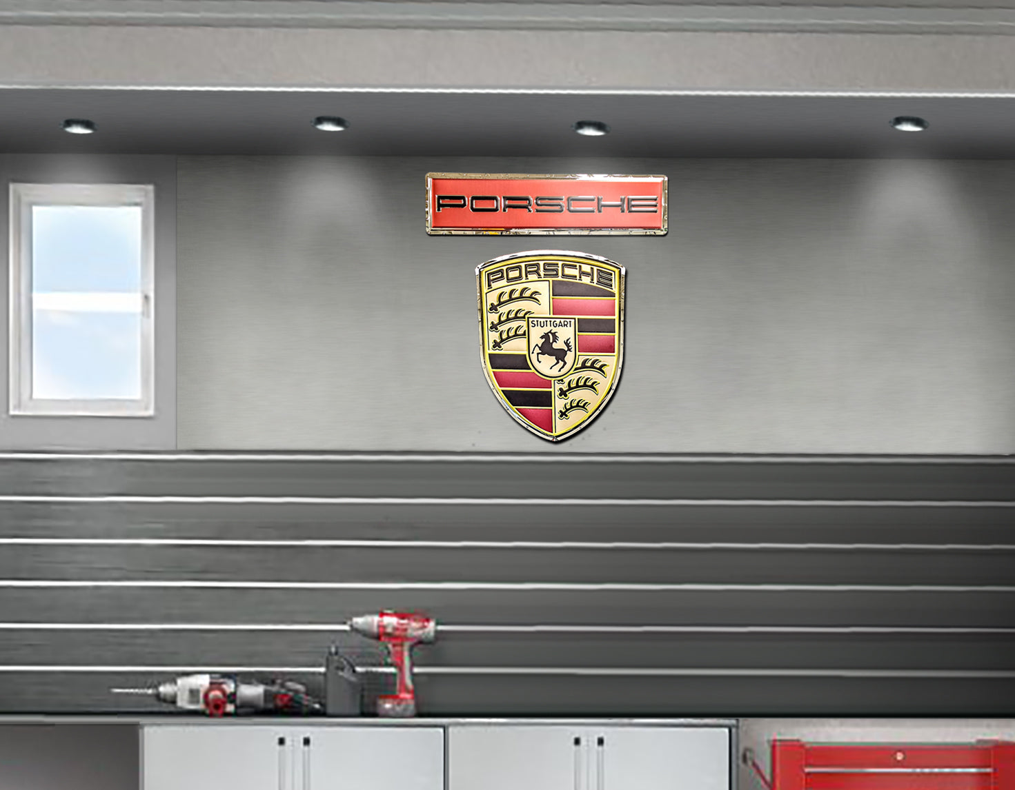 Porsche Script Metal Sign – Chrome Domz