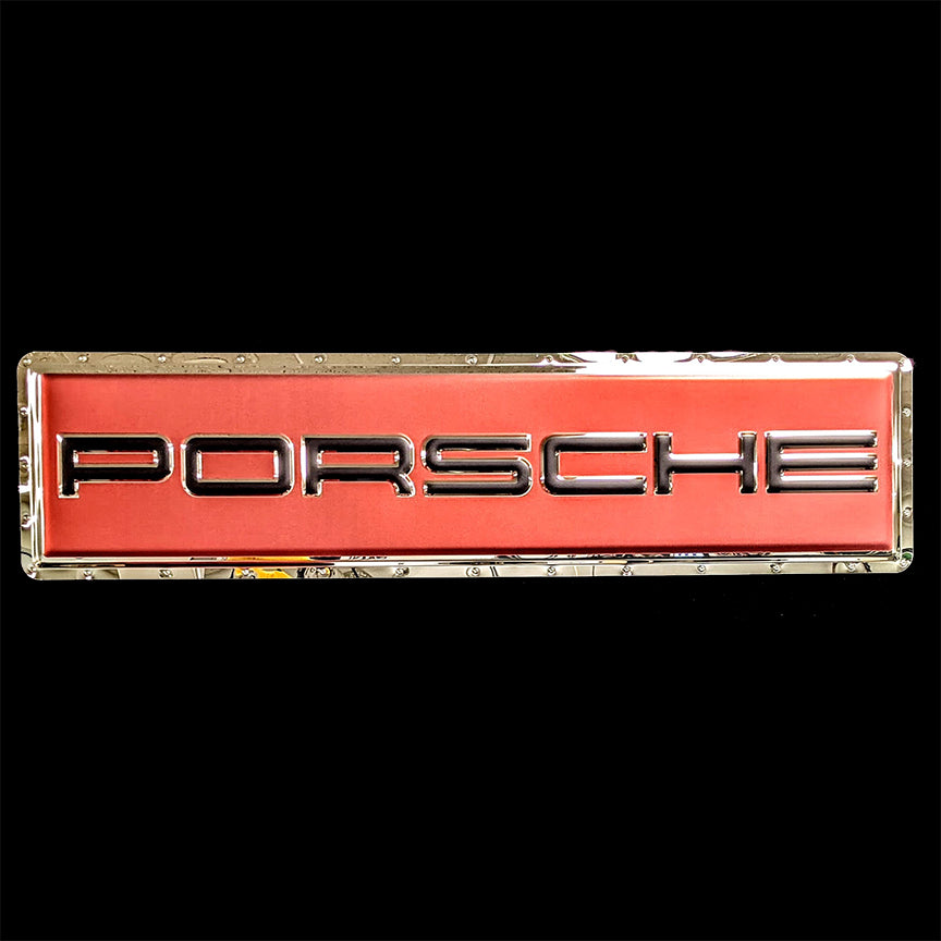 embossed mirror polished stainless steel sign garage décor Porsche