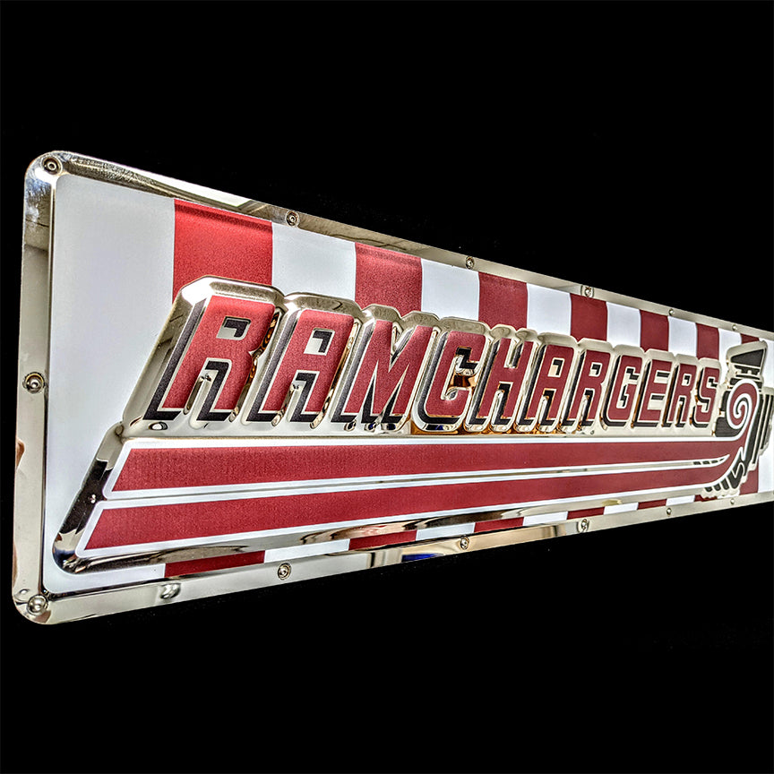 embossed mirror polished stainless steel sign garage décor RAMCHARGERS Performance side