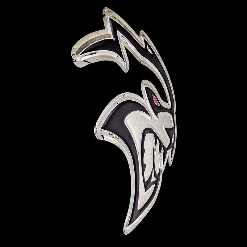 embossed mirror polished stainless steel sign décor dodge redeye hellcat side