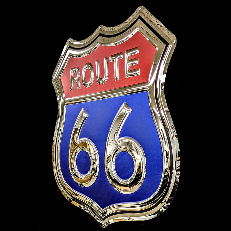 embossed mirror polished stainless steel sign garage décor Route 66 side