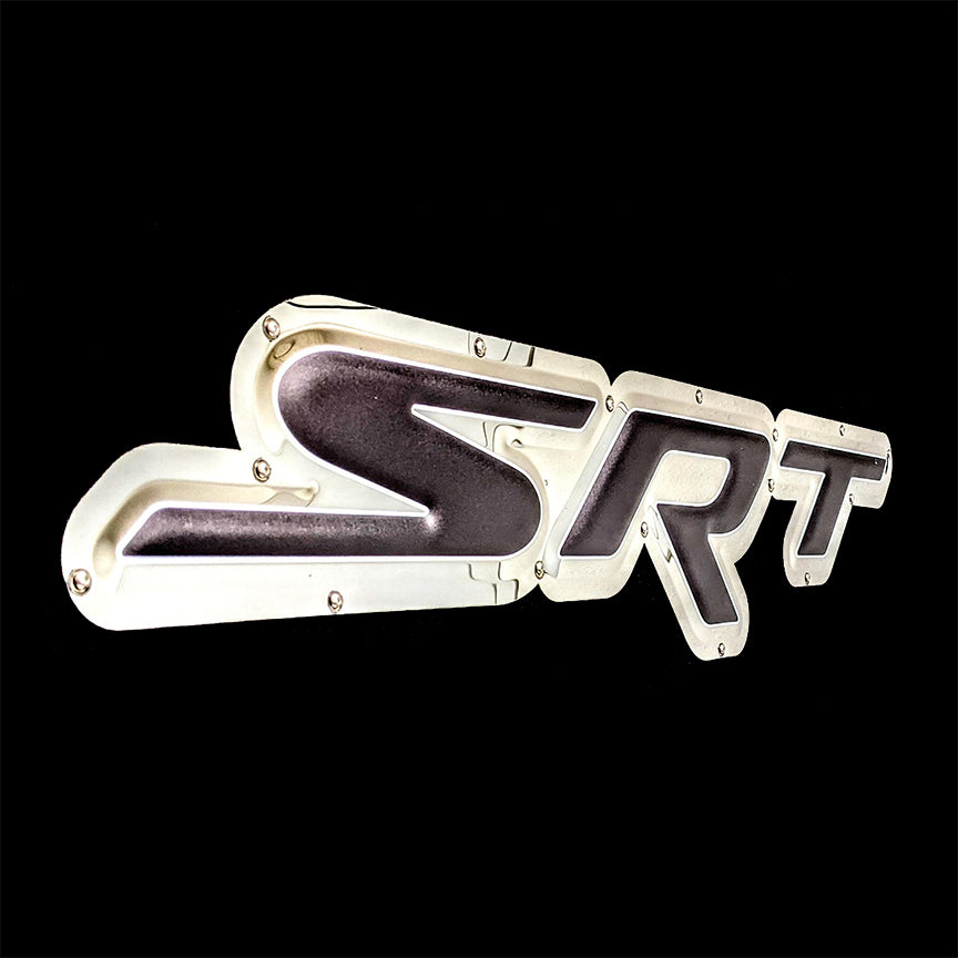 embossed mirror polished stainless steel garage sign dodge srt logo side