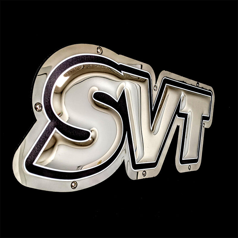 embossed mirror polished stainless steel sign décor ford svt side view