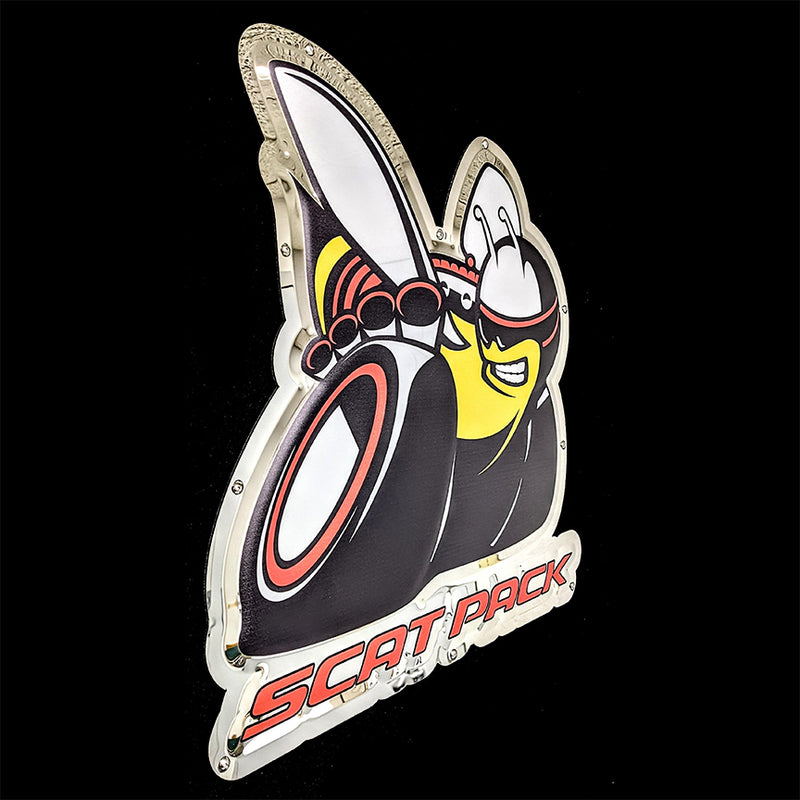 embossed mirror polished stainless steel sign décor dodge scat pack bee side view