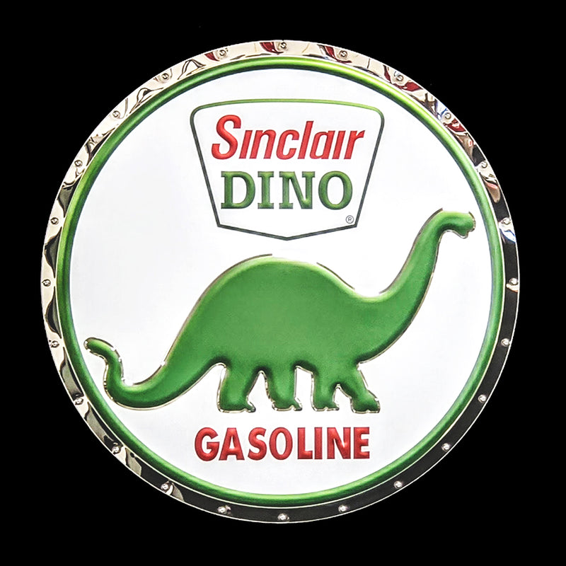 embossed mirror polished stainless steel sign garage décor Sinclair Dino