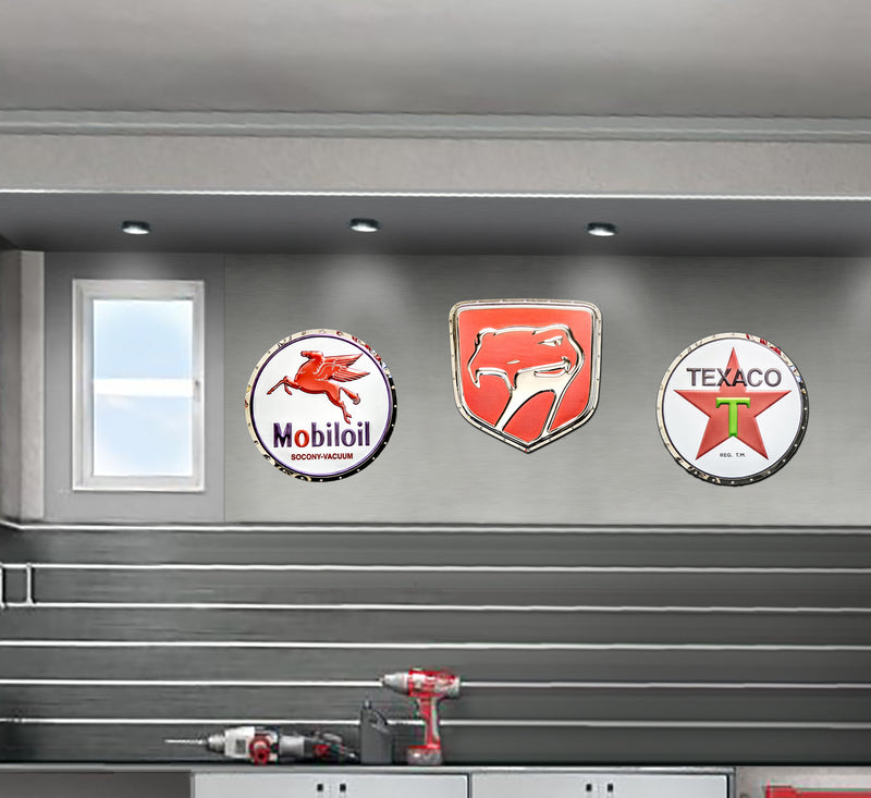 embossed mirror polished stainless steel sign décor dodge viper sneaky pete on garage wall