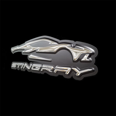 embossed mirror polished stainless steel sign décor corvette stingray c8 gesture side