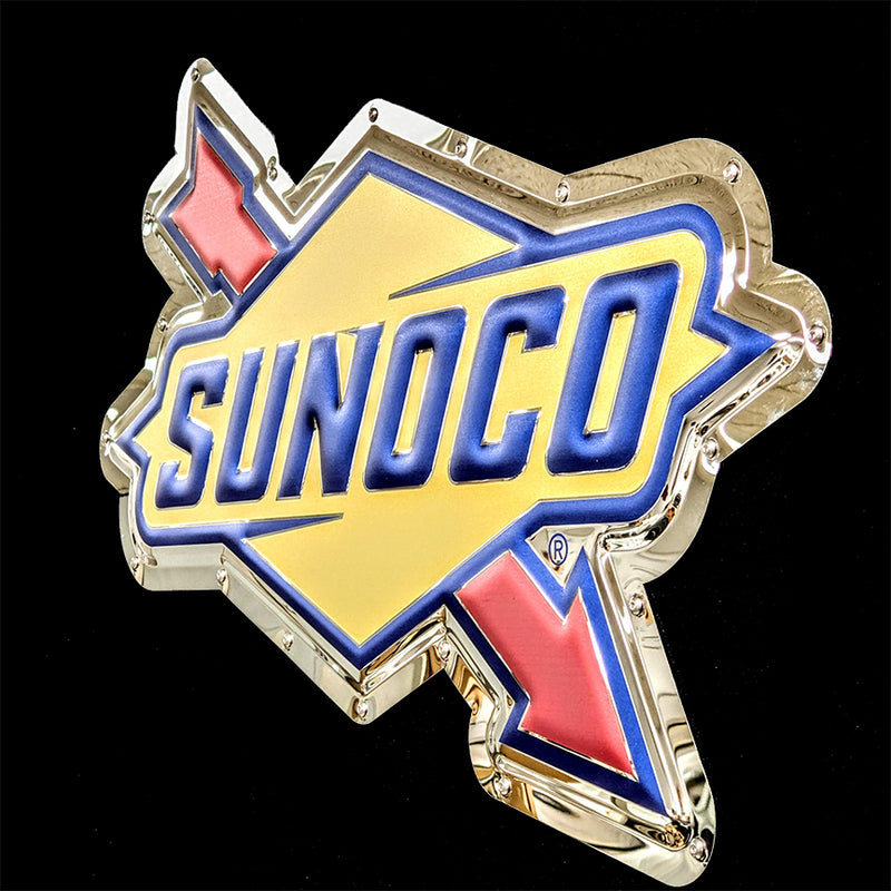 embossed mirror polished stainless steel sign garage décor Sunoco side