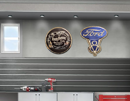 embossed mirror polished stainless steel sign garage décor Ford Motor Company 1903 logo on wall