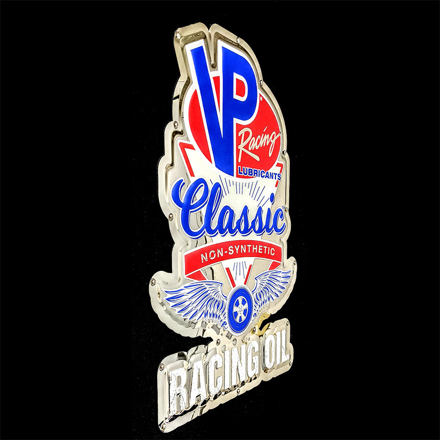 embossed mirror polished stainless steel sign garage décor VP Racing Fuel Classic Oil side