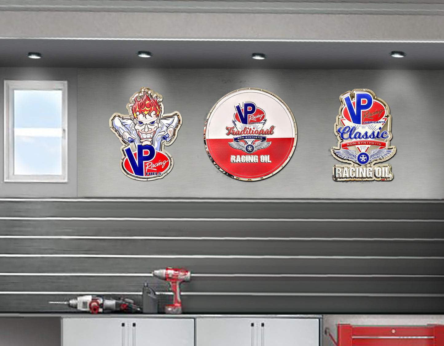 embossed mirror polished stainless steel sign garage décor VP Racing Fuel Classic Oil on wall