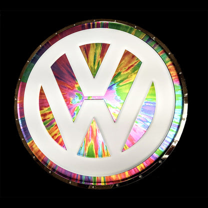 embossed mirror polished stainless steel sign garage décor Volkswagen logo tie dye