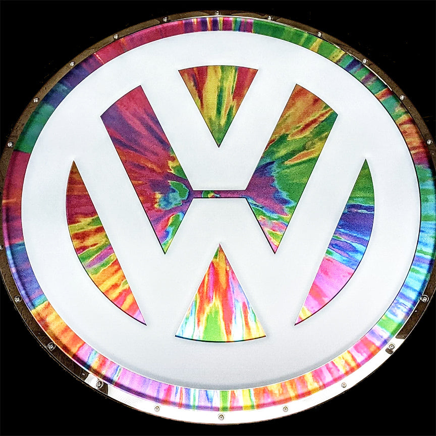 embossed mirror polished stainless steel sign garage décor Volkswagen logo tie dye
