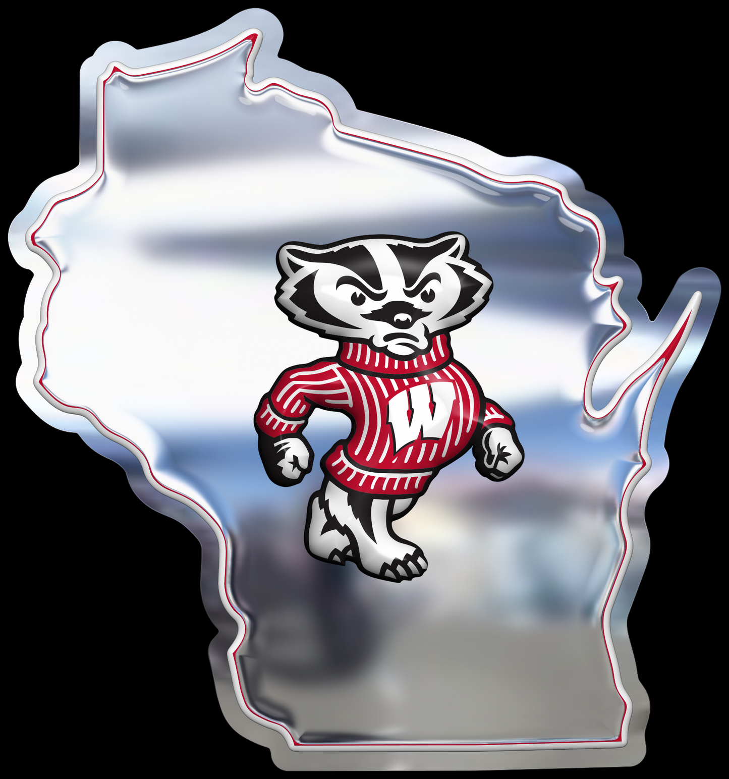 embossed mirror polished stainless steel sign garage décor Wisconsin State-shaped Bucky Badger chrome