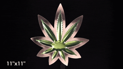 embossed mirror polished stainless steel sign hemp leaf