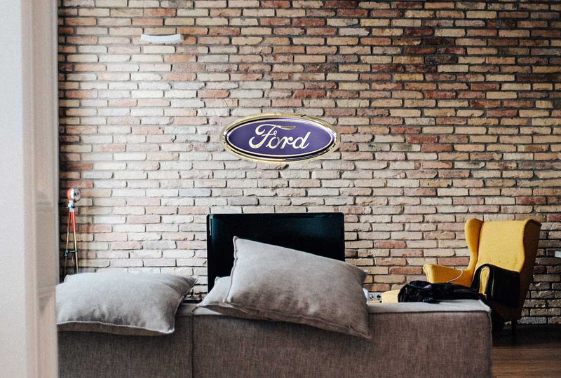 embossed mirror polished stainless steel sign décor ford blue oval on wall