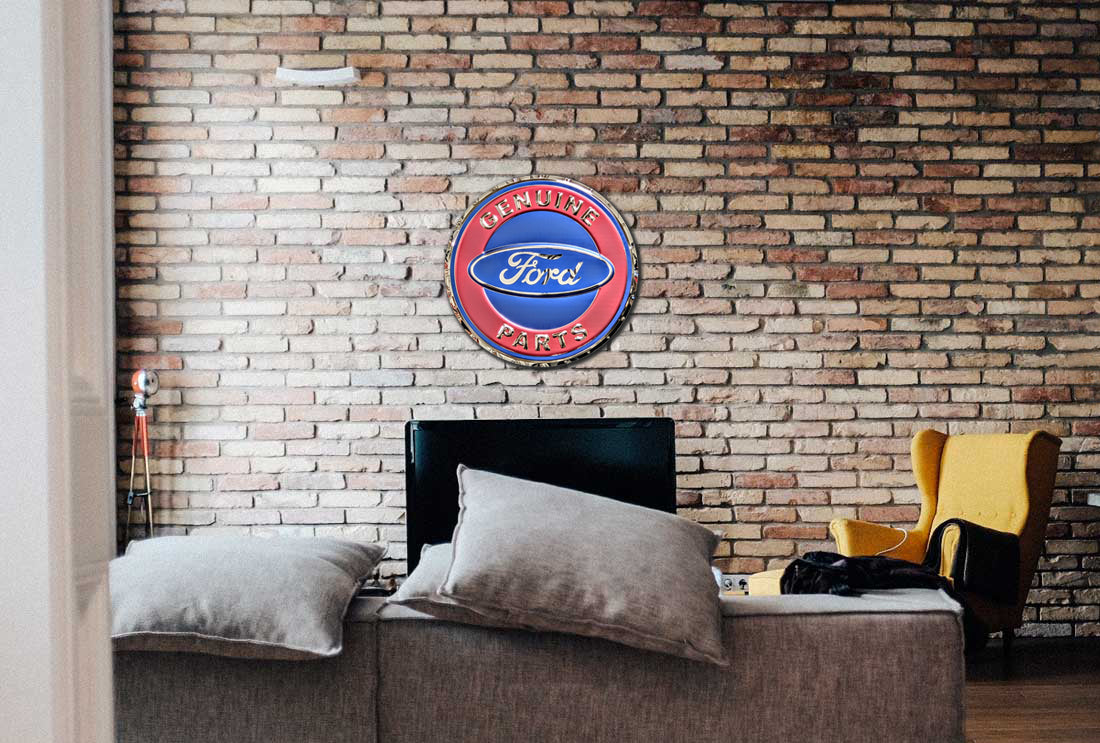 embossed mirror polished stainless steel sign décor ford parts on wall