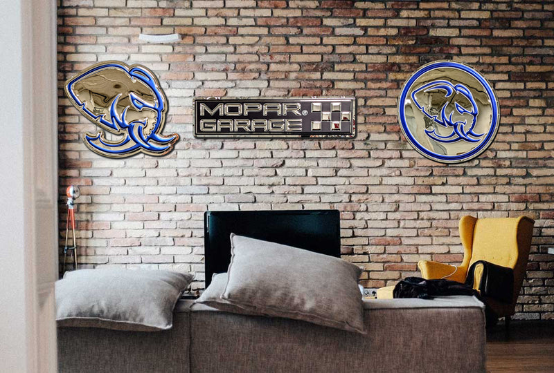 embossed mirror polished stainless steel sign décor mopar hellephant on wall