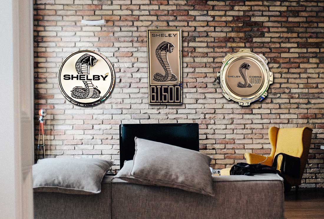 embossed mirror polished stainless steel sign garage décor Shelby Cobra GT 500 badge on wall