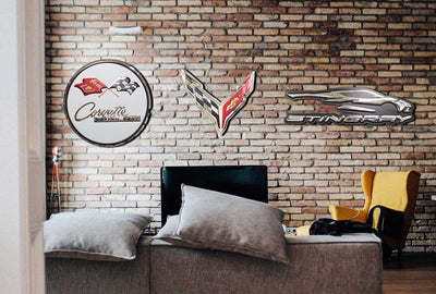 embossed mirror polished stainless steel sign décor corvette stingray c8 gesture on wall