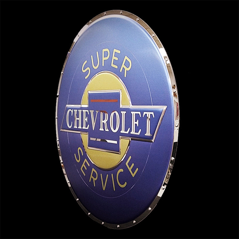 embossed mirror polished stainless steel sign garage décor Chevrolet Super Service side